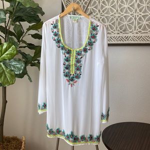 Beaded White Sheer Cover Up